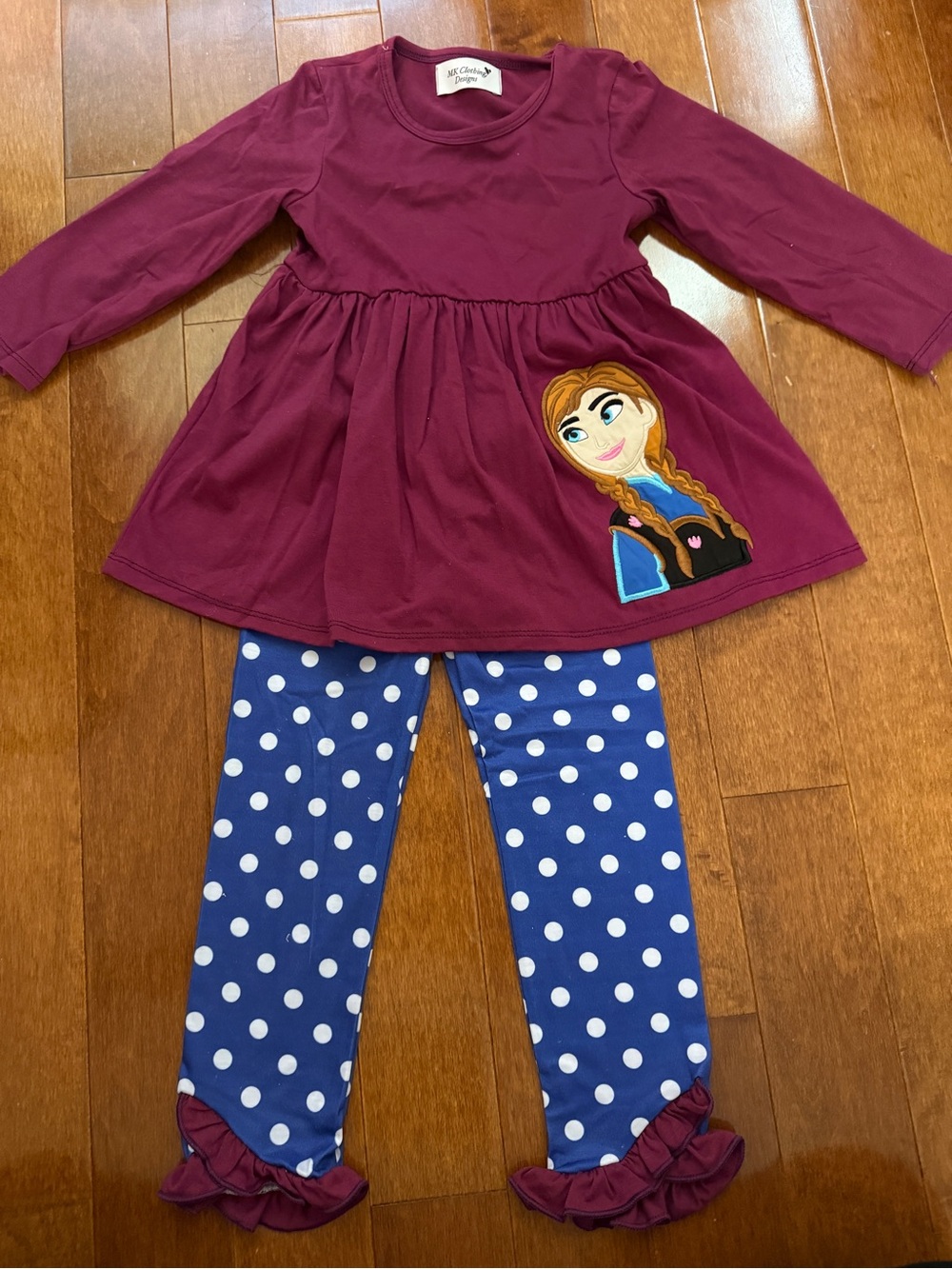 MK Boutique Girls Maroon Tunic with Blue Polka Dot Leggings